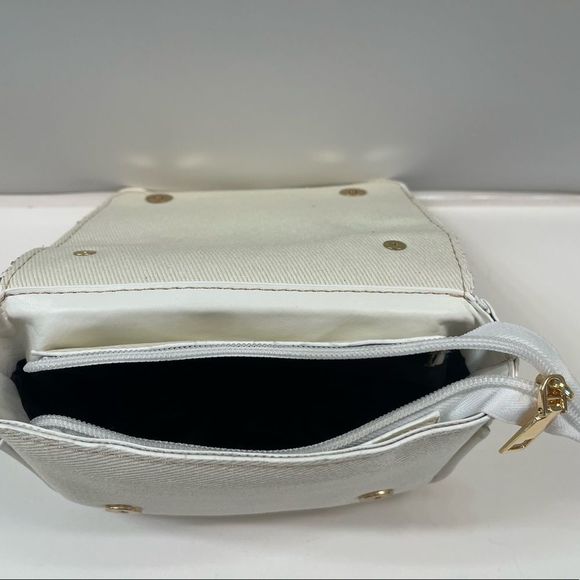 Leather & Canvas Jacket/ Biker Handbag Purse In Cream/White - Picture 8 of 8